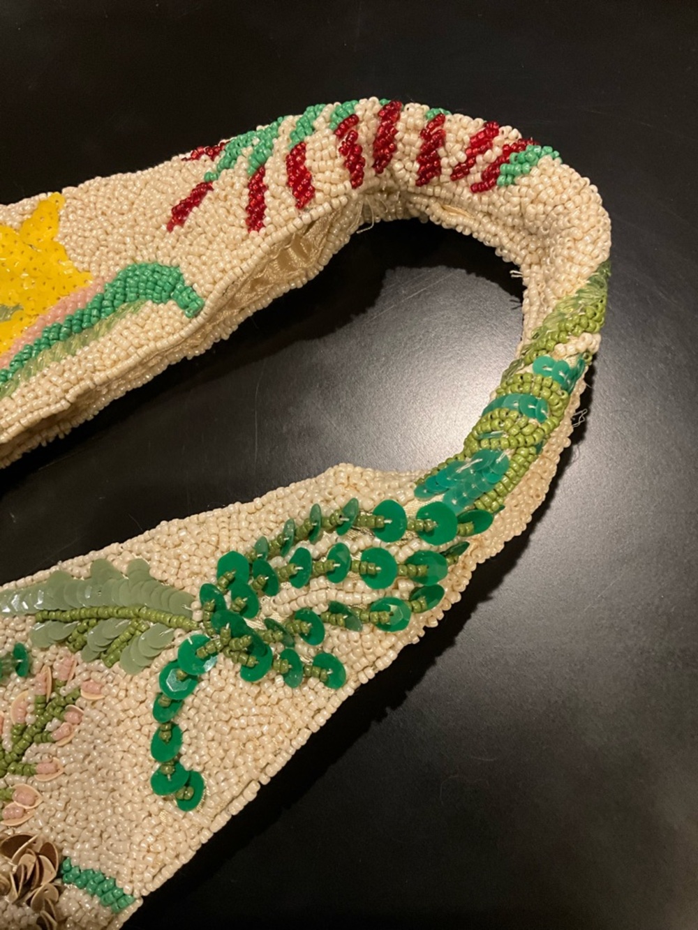 Hand-Beaded Leopard Floral Tote Bag in Cream and Green - Picture 5 of 6